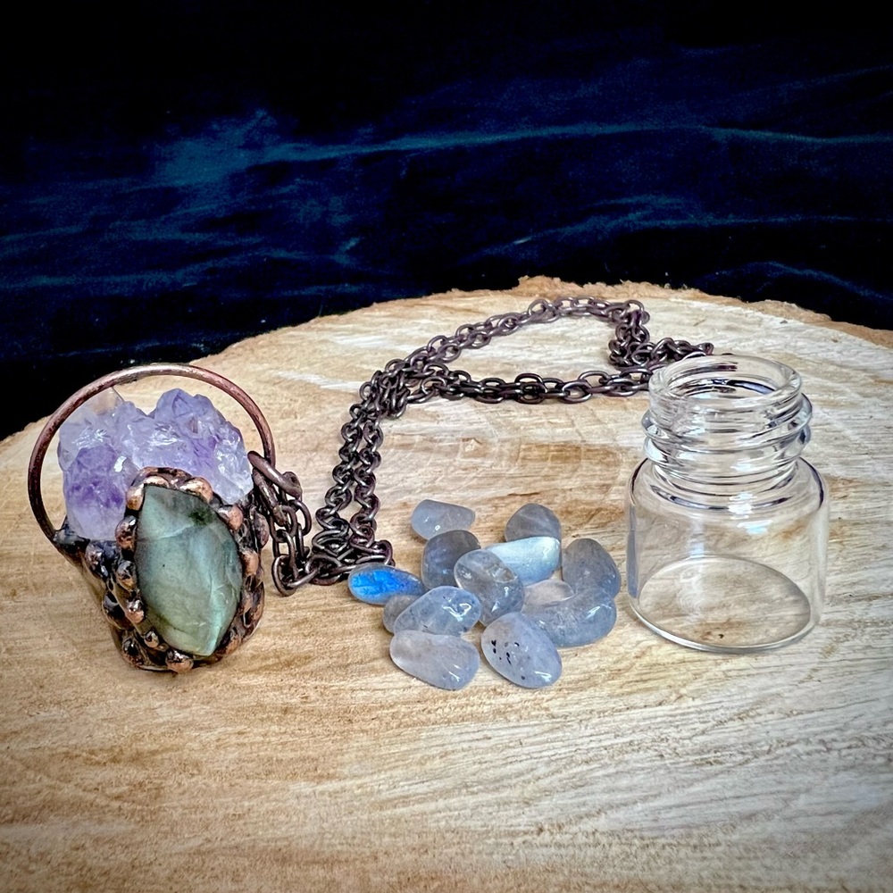 Soldered Amethyst & Labradorite Bottle Pendant Necklace - Picture 6 of 9